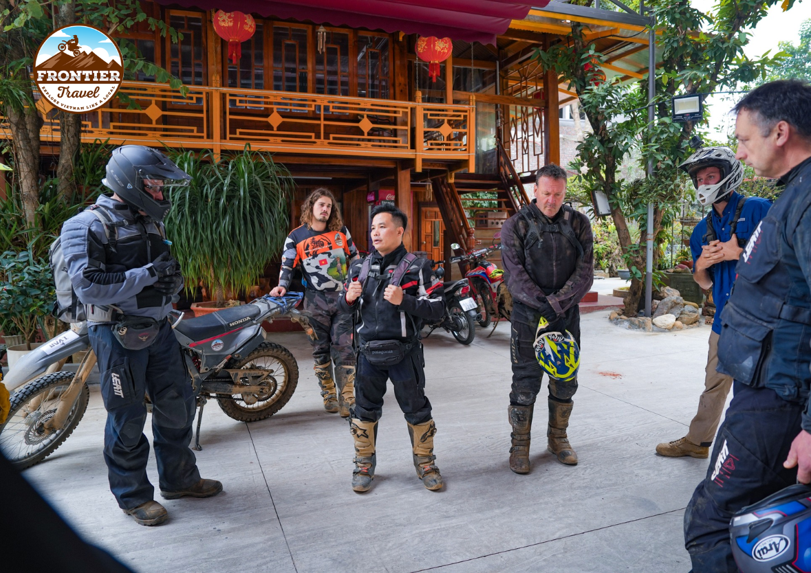Local village stop on multi day motorbike tour Vietnam